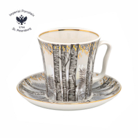 俄 Imperial Porcelain 銀色森林系列-22K金手工350ML馬克杯盤組