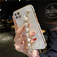 Luxury Pearl Wristband Phone Case For Samsung Galaxy Wide 5 A22 F42 5G A22s Wied5 Soft Silicone Protective Back Cover