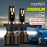 roadsun H4 LED Headlight H1 H7 H8 H9 H11 9005 HB3 9006 HB4 Car Led Lights 20000LM 120W 6500K CSP Chip Hight Low Beam Fog Lamp