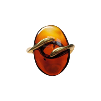 優雅琥珀 來自波羅地海 金珀-干邑色琥珀 戒指(925純銀鍍金 橢圓片型戒指)