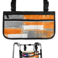 Oil Painting Abstract Geometric Orange Gray Wheelchair Bag Armrest Side Bags Electric Scooter Walkin