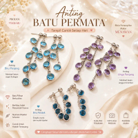 Anting Kristal Rumbai 2in1 Biru Es Model Panjang Pendek
