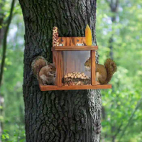 Transparent Acrylic Squirrel Feeder Pine Chipmunk Feeder House with Transparent Acrylic Front for Garden for Corn for Winter