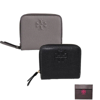 【TORY BURCH】TORY BURCH 新款 荔枝紋浮雕LOGO釦式對開短夾禮袋組(大象灰/黑色/贈原廠禮袋38 婦女節送禮)