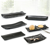 密胺A5日式長方形壽司盤子黑色長條盤塑料烤肉盤平盤仿瓷餐具碟子