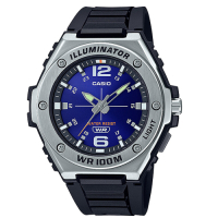 CASIO  金屬圈設計重機械工業風格休閒指針錶(MWA-100H-2A)藍面/50.6mm