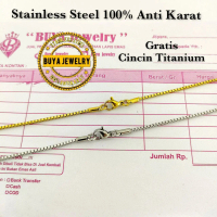 [ Gratis Cincin ] Kalung Italy Kuning Emas Putih Silver Titanium Stainless Steel Anti Karat Cewek Co