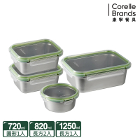CorelleBrands 康寧餐具 可微波304不鏽鋼保鮮盒4件組(任選/均一價)