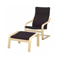 POÄNG 扶手椅及腳凳, 實木貼皮, 樺木/knisa 黑色