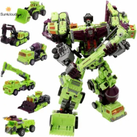 Deformation Toys Oversized Devastator Robot Engineering Vehicle Model Action Figure Combiner 6 in 1 Gift for Boys