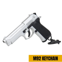 M92-Silver Mini Gun Keychain 1:4 Miniature Gun Shape Pistol Keyring Pendant Ornament Gift for Army Fan Model Collection