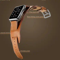 Genuine Leather Cuff Watchband for Apple Watch Bracelet strap for iWatch Series 5 4 3 2 1 Strap for Apple Watch 38 40 42mm 44mm