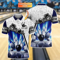 Personalized Name Polo T Shirt For Men Bowling Team Logo Custom Print T-Shirts Fashion Lapel Button Tops Oversized Short Sleeve