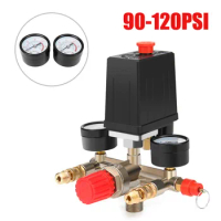 Air Compressor Pressure Control Switch 90-120Psi 240V 20A 1/4"NPT Valve Manifold Relief Regulator Pressure Gauge Air Pump Switch