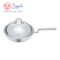 Buffalo 763428AN ROYAL III 316不銹鋼五層複合金錘紋設計平底炒鑊連不銹鋼蓋 28cm 香港行貨