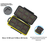 24 in 1 Storage Box SDMSD24 Memory Card Holder Case Anti-shock Waterproof Tough Card Case for 12 SD Cards and 12 Micro SD Cards