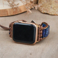 Bohemia Blue Imperial Jasper Apple Watch Strap 38/45mm Handcrafted Gemstone Beads Watch Band for Apple Watch Accessories
