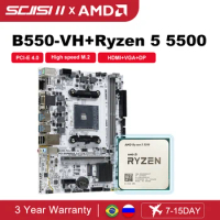 SJS New AMD B550M Motherboard + AMD New Ryzen 5 5500 R5 5500 3.6 GHz 6-Core 12-Thread CPU Micro-ATX B550 DDR4 64G placa mae