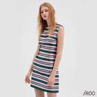 【iROO】無袖印花條紋短洋裝