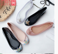 Mẫu Mới 2019 Melissa melissa Saturn Thái Hậu Giày Nữ Mũi Tròn Đế Bệt Giày Đơn Giày Thạch   Hàng Sẵn