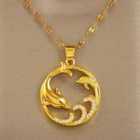Exquisite and fashionable round mother-child dolphin zircon pendant necklace for ladies birthday gift Christmas gift for friends