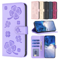 England Style Etui Card Slots Magnetic Case For VIVO Y15S Y02S Y22S Y35 Y02 Y27 Y36 Y78 5G Marble Clover Dustproof Leather Cover