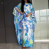 WINYI 2023 new Africa Fashion boho Popular printed Silk Kaftan Maxi dress Summer Beach Bohemian kaftan long dress for lady