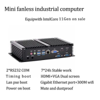 Dual COM 11Gen Fanless Mini PC Intel i5-1135G7/i7-1165G7 RS232 COM USB WIFI industrial PC Desktop Computer