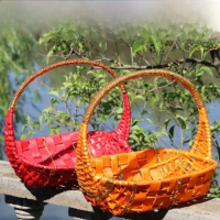Handwoven Rattan Fruit Basket with Handle Multi - purpose Gift Basket for Festive Gifting Egg Pickin