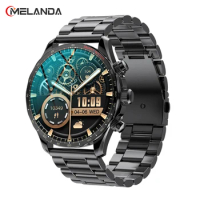 MELANDA 1.43 inch AMOLED Screen Mens Bluetooth Call Smartwatch Fitness Tracker Health Monitor Compass Smartwatch for Android ios