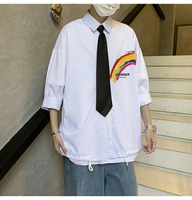 FINDSENSE X  男生日系短袖襯衫男港風寬鬆半袖上衣