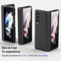 Hinge Case for Samsung Galaxy Z Fold 3 5G Fold3 Cover Stripe Armor Shockproof Flip Full Protective Camera Shell with Screen Film