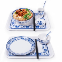 A5青花瓷密胺中式快餐廳飯堂餐具味千拉面碗仿瓷蓋澆飯碗筷勺套裝