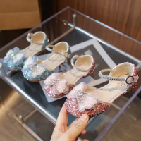 Summer New Girls Sandals Fashion Sequins Rhinestone Bow Girls Princess Shoes Baby Baotou Girl Shoes Flat Heel Sandals