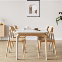 免運 餐桌 飯桌 實木餐桌 實木巖板餐桌現代簡約意式長方形飯桌小戶型輕奢橡木餐桌椅組合