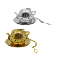 24 PCS Tea Strainer Teapot Shape Loose Tea Infuser Stainless Steel Herbal Spice Filter with Chain Drip Tray Wholesale XB