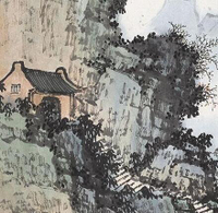 袁松年溪山浥翠圖25X75仿古畫水墨名畫復制山水畫書房玄關掛畫心