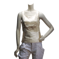 BALENCIAGA 緞面絲質合身短版無袖上衣(淡黃-38)