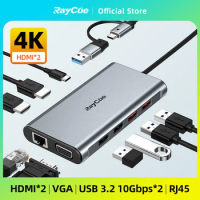 RayCue 9-in-1 USB C Hub USB 3.2 High Speed 10Gbps USB Docking Station 4K HDMI-compatible MST Hub for MacBooK Lenovo Dell Laptop