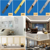 2.44M Stainless Steel Flat Decorative Line Edge Strip DIY Mirror Surface Wall Sticker for TV Background Home Living Room Decor