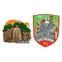 【A-ONE 匯旺】中國四川樂山大佛冰箱磁鐵+中國 四川大佛刺繡2件組紀念磁鐵療癒小物(C201+257)