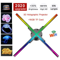 Updating 50CM 4 Fan Hologram Fan Light with Wifi Control 3D Hologram Advertising Display LED Fan Holographic Imaging for Holiday