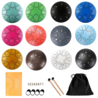 Tongue Drum 6 Inch 8 Tune Steel Tongue Drum Set Hand Pan Drum Pad Tank Sticks Carrying Bag Percussion Instruments Accessories