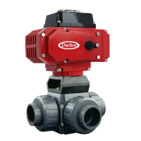 PVC Electric Actuated Ball Valve L Type T Type 2 Way 3 Way Electric Actuator Ball Valve 220VAC 24VDC