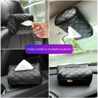 Universal PU Leather Car Tissue Box Cover Sun Visor Chair Back Hanging Type Car Armrest Box Towel Tissue Storage Case