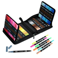 120 Colored Pens Art Markers Set Dual Tip Brush Pens Brush and Fine Tips for Children Adults Artists Drawing Sketching