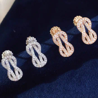 Custom Real Solid 10K White Gold Women Stud Earrings Ribbon Moissanite Diamonds Wedding Party Engagement Anniversary Gift