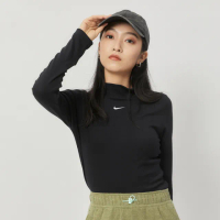 【NIKE 耐吉】NSW ESSNTL RIB MOCK LS TO 女款 黑色 小高領 合身 長袖 上衣 DV7881-010