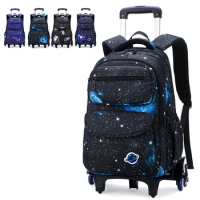 School Backpack for Boy Kids Wheeled Bag Starry Sky Series Student Backpack Trolley School bags with Wheels Children Luggage