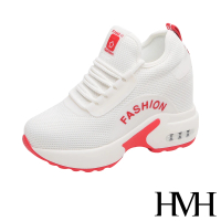 【HMH】厚底運動鞋 內增高運動鞋/時尚網布透氣舒適氣墊厚底內增高休閒運動鞋(紅)
